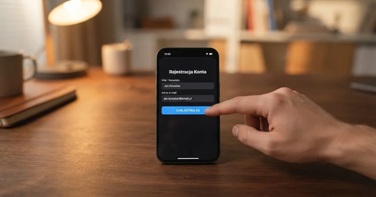 Smartfon z formularzem zakładania konta gracza i zakładką aktywacji środków bonusowych w sekcji konta